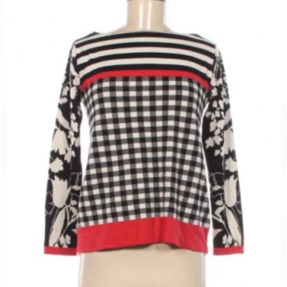 Vintage MaxMara Weekend Lightweight Sweater Floral Checkered Stripes - Picture 1 of 6